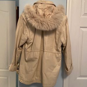 Blushe by Spiegel Ivory Leather Jacket w/Fur Hood
